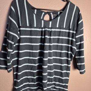 LOFT Women's Charcoal and White Striped Long Sleeve Top